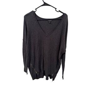 Express long gray vneck side zip sweater size M